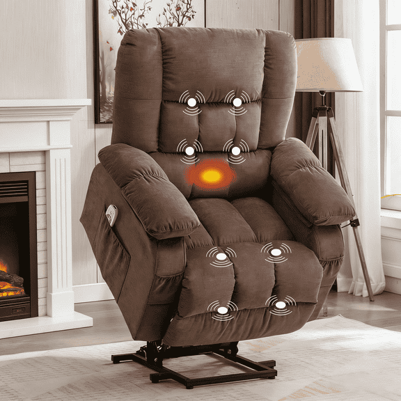 JONPONY Power Lift Recliner Chair for Elderly with Heat and Massage, Lay Flat Assist Recliner with Side Pocket for Living Room,Brown