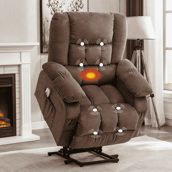 JONPONY Power Lift Recliner Chair for Elderly with Heat and Massage, Lay Flat Assist Recliner with Side Pocket for Living Room,Brown