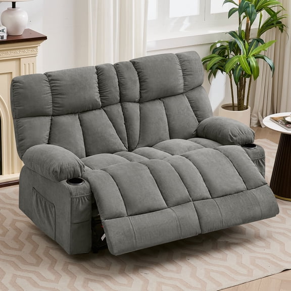 JONPONY Loveseat Recliner, Reclining Sofa with Cup-Holders, 2-Seater Couch for Living Room, Love Seat Manual Oversized Recliner with Ergonomic,Grey