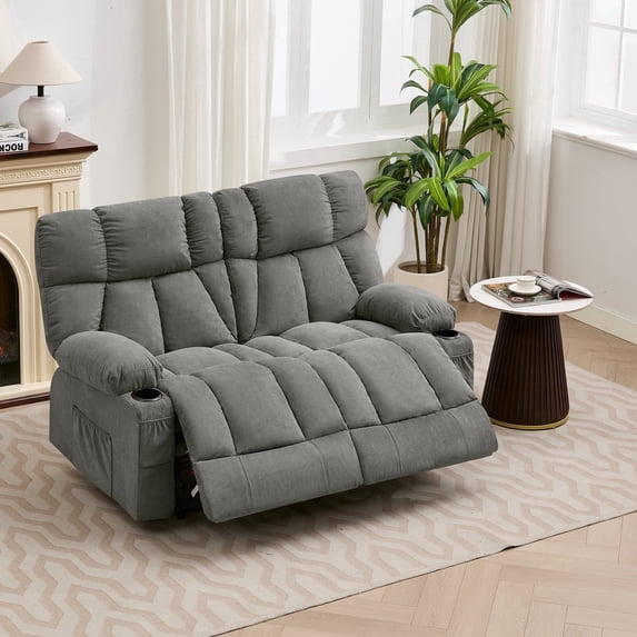 JONPONY Loveseat Recliner, Reclining Sofa with Cup-Holders, 2-Seater Couch for Living Room, Love Seat Manual Oversized Recliner with Ergonomic,Grey