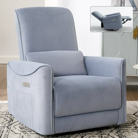 JONPONY Power Recliner Chair Nursery Rocking Chairs Swivel Rocker Recliner,Glider Recline Nursery Chair for Adults with Lumbar Support,High Back,Upholstered Deep Seat,Blue Gray