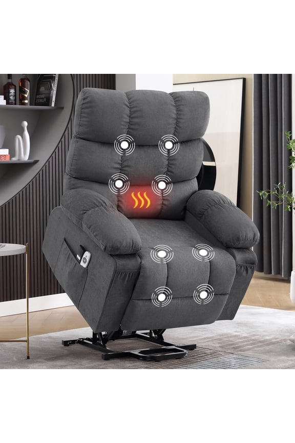 Power Lift Recliner Chair Recliners for Elderly with Heat and Massage Recliner Chair for Living Room with Infinite Position and Side Pocket,USB Charge Port,Gray
