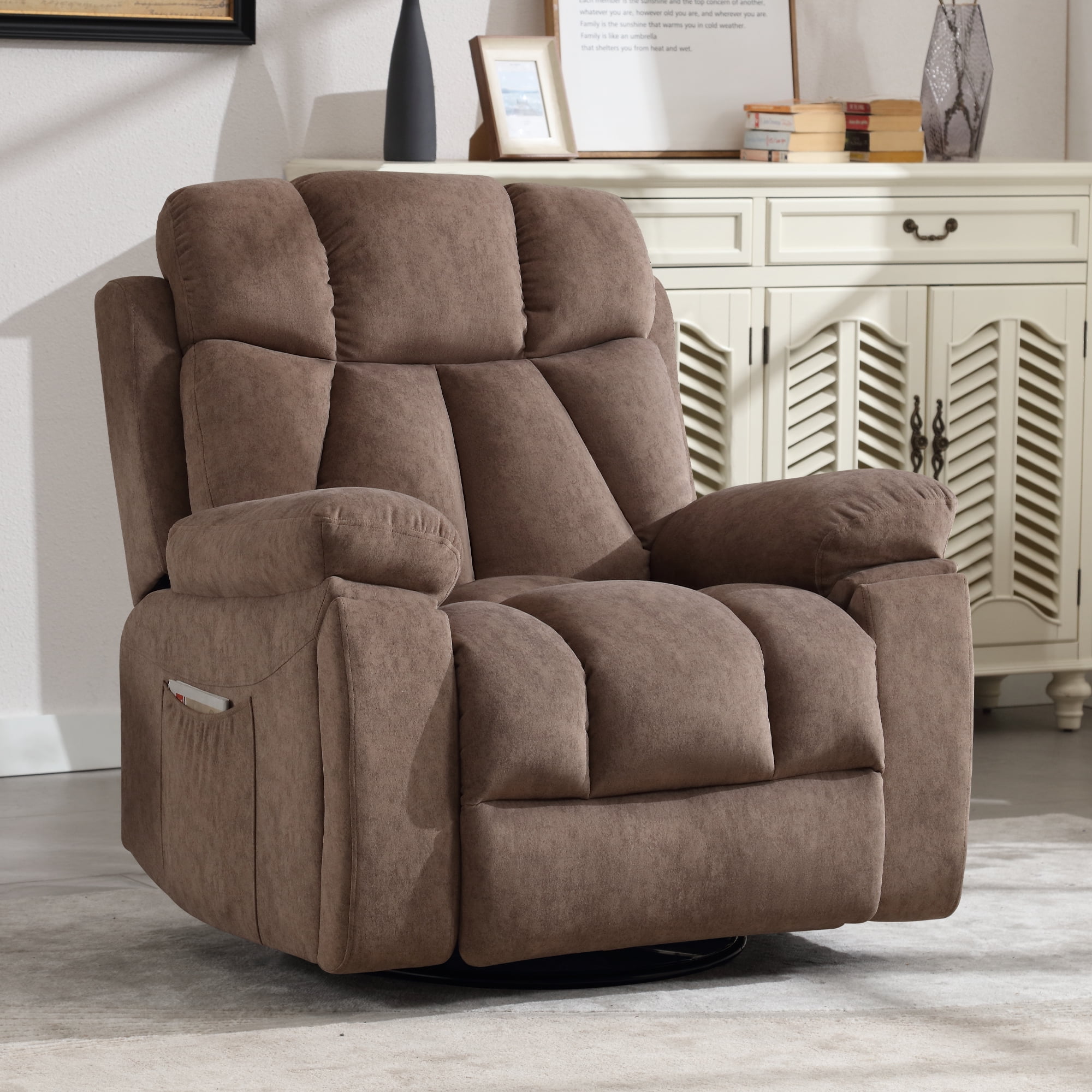 EMONIA Push Back Recliner Armchair with Heating and Massage for Mom&Wife  with Extended Footrest, Fabric Wingback Recliner Chairs with Thick Seat