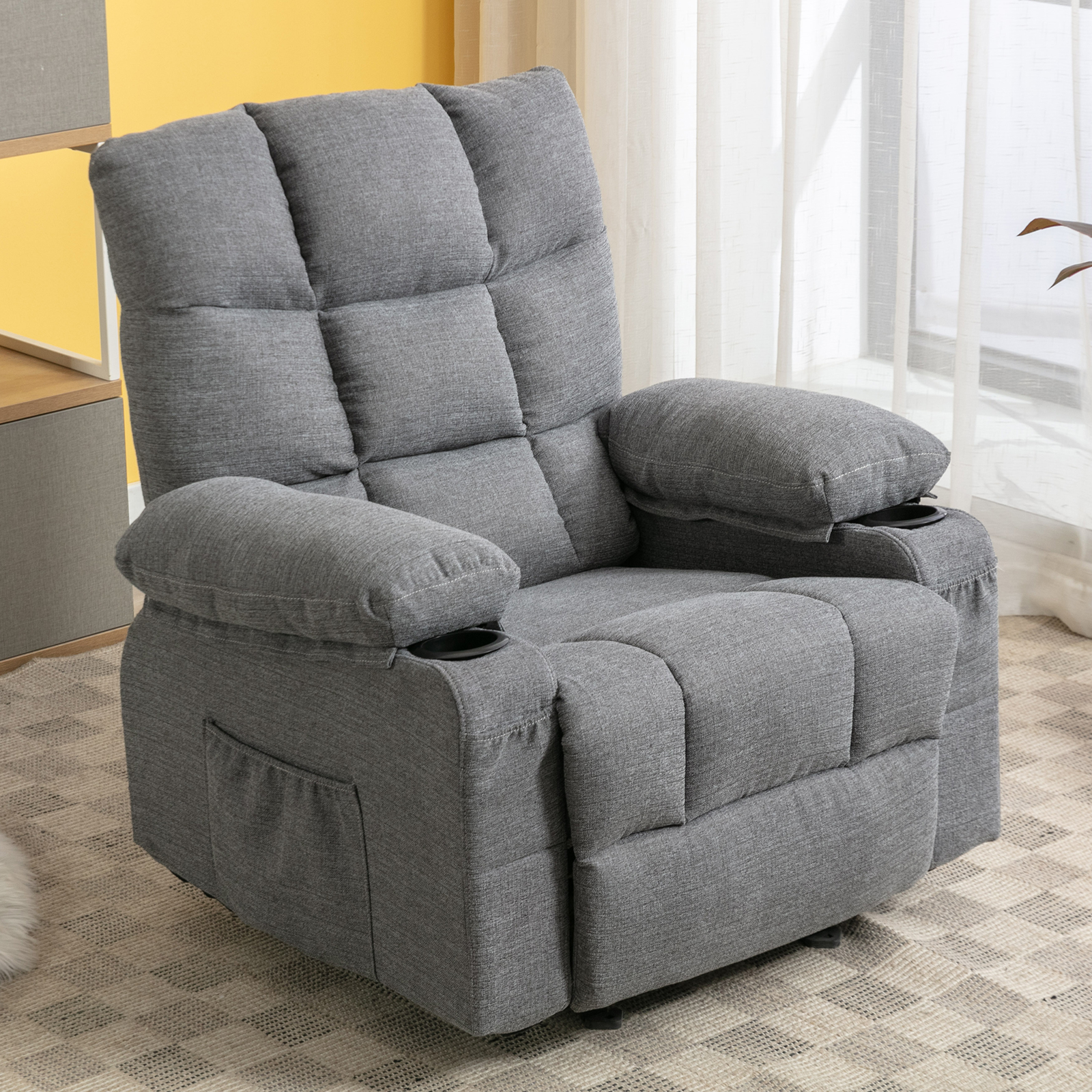 BTMWAY Heated Massage Recliner Chair, Fabric Manual Recliner Couch with