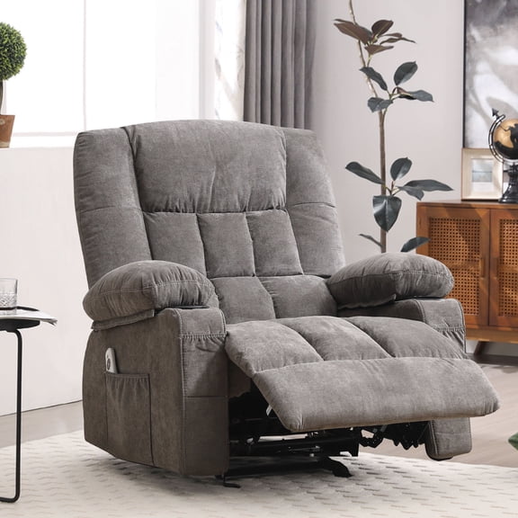 JONPONY Recliner Chair, Swivel Rocker Recliner Chair for Adults, Upholstered Manual Recliner with Side Pockets,Massage Swivel Rocker Recliner Chair for Living Room, Grey