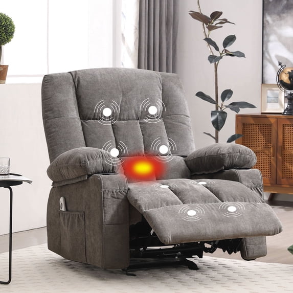 JONPONY Recliner Chair, Rocker Recliner Chair for Adults, Upholstered Manual Recliner with Side Pockets,Massage Rocker Recliner Chair for Living Room, Grey