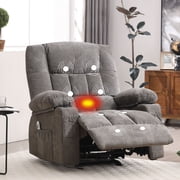 JONPONY Recliner Chair, Rocker Recliner Chair for Adults, Upholstered Manual Recliner with Side Pockets,Massage Rocker Recliner Chair for Living Room, Grey