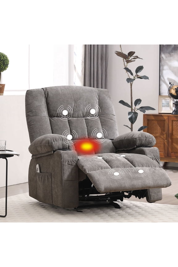 Recliner Chair, Rocker Recliner Chair for Adults, Upholstered Manual Recliner with Side Pockets,Massage Rocker Recliner Chair for Living Room, Grey