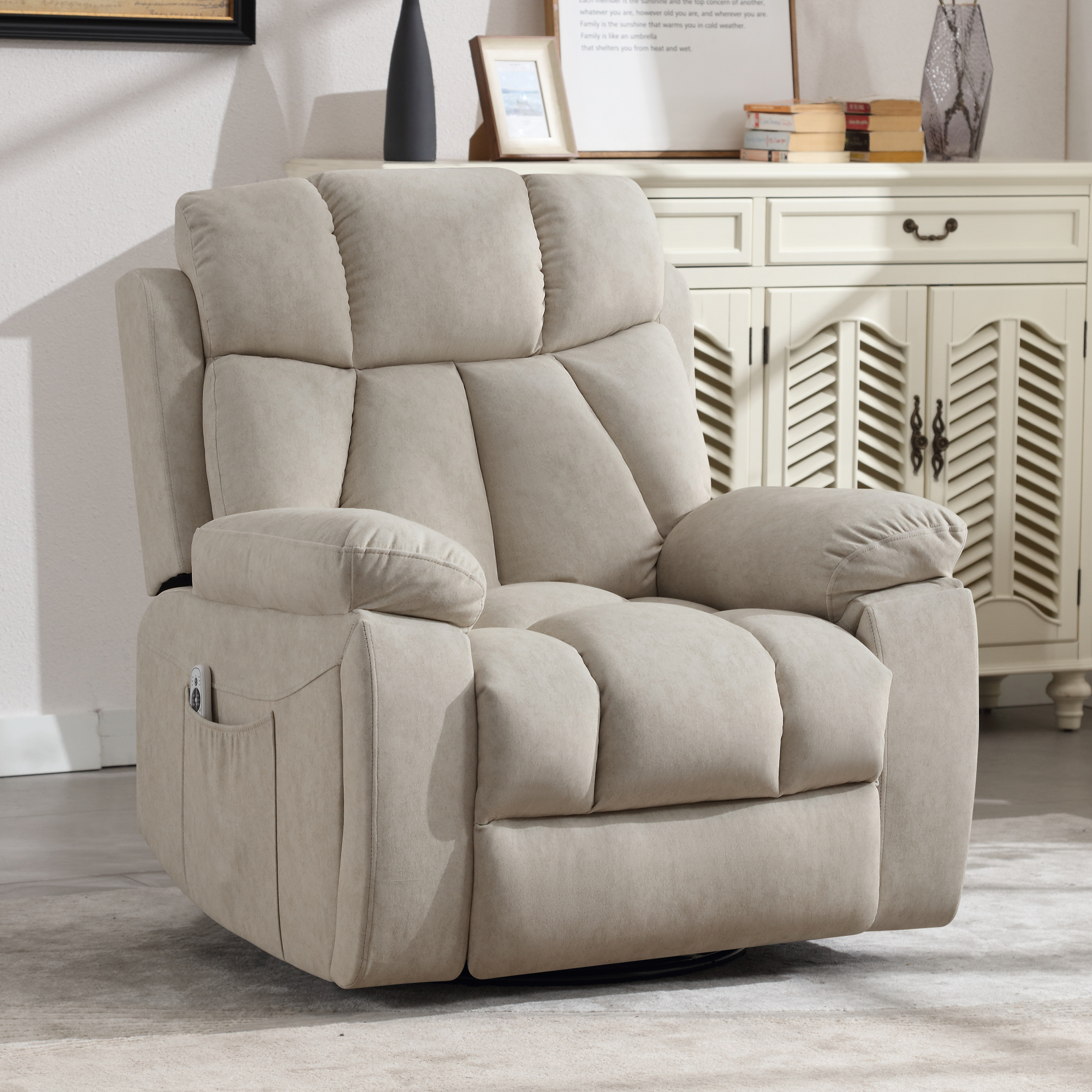 Hommow Reclining Console Loveseat, Manual Upholstered Home Theater