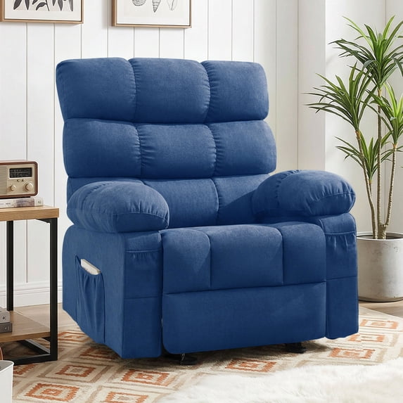 JONPONY Rocker Recliner Chair, Ergonomic Lounge Chair for Living Room Theater,Small Spaces with Rocking Function,Side Pocket,Blue