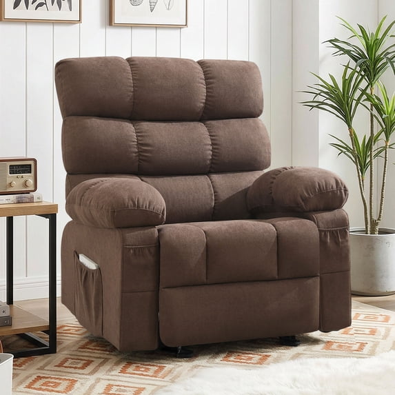 JONPONY Rocker Recliner Chair, Ergonomic Lounge Chair for Living Room Theater,Small Spaces with Rocking Function,Side Pocket,Brown