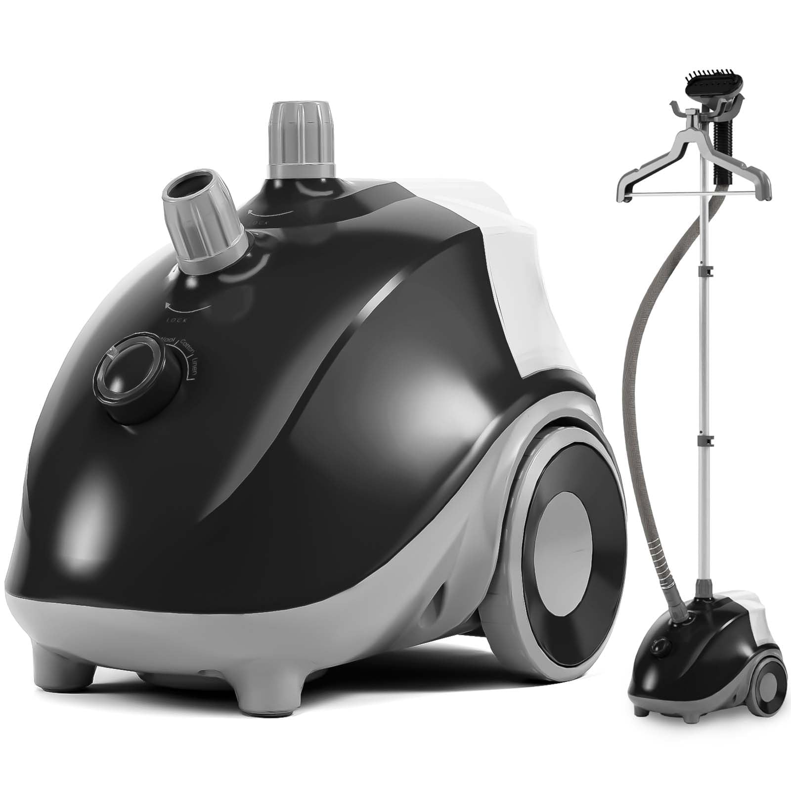 JONPONY Standing Garment Steamer 1500W, Professional Wrinkle Remover with 1.7L Water Tank for 55 Min Continuous Steaming, Heats in 45 Seconds, Height Adjustable with Roll Wheels, Black