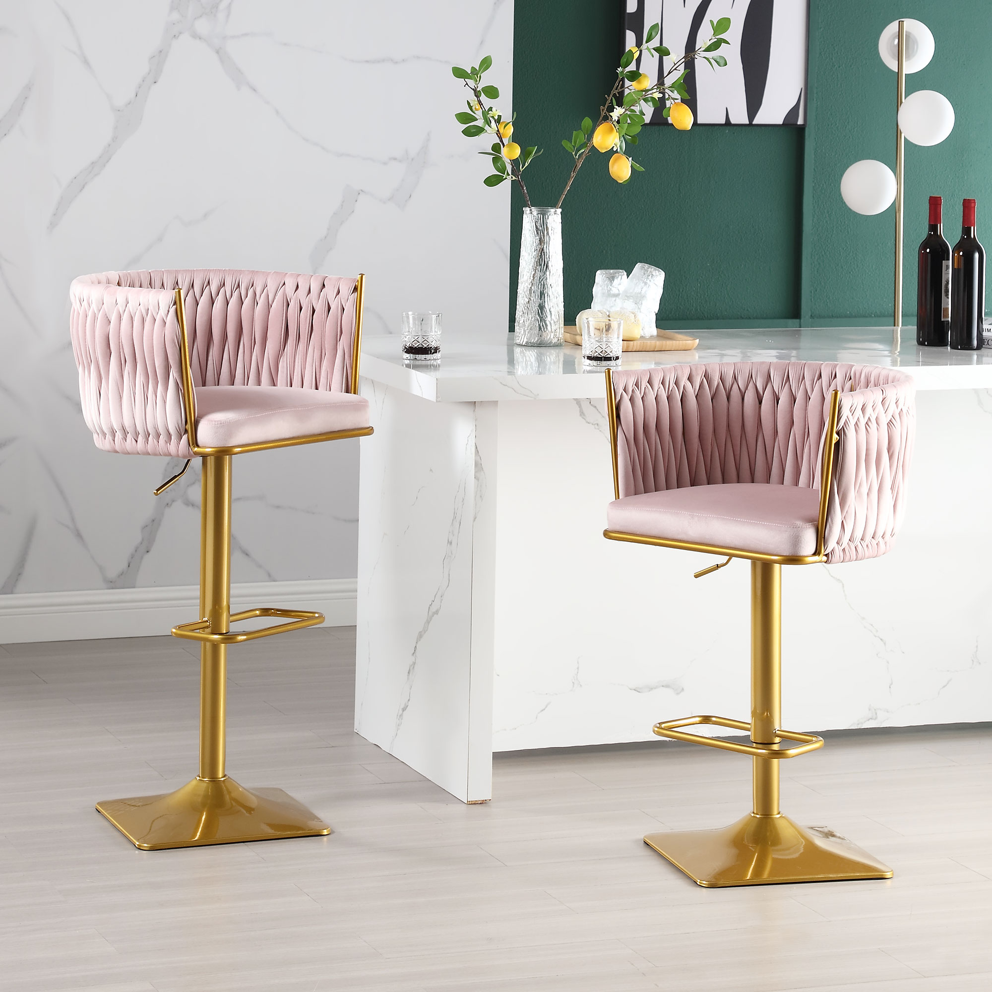 Swivel Bar Stools Set of 2, Adjustable Counter Height Barstools with