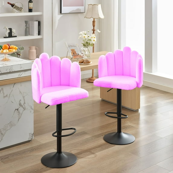 JONPONY Swivel Bar Stools Set of 6, Adjustable Counter Height Barstools,Velvet Bar Chairs for Dining Room Home Bar Kitchen Island, Cafe Pink
