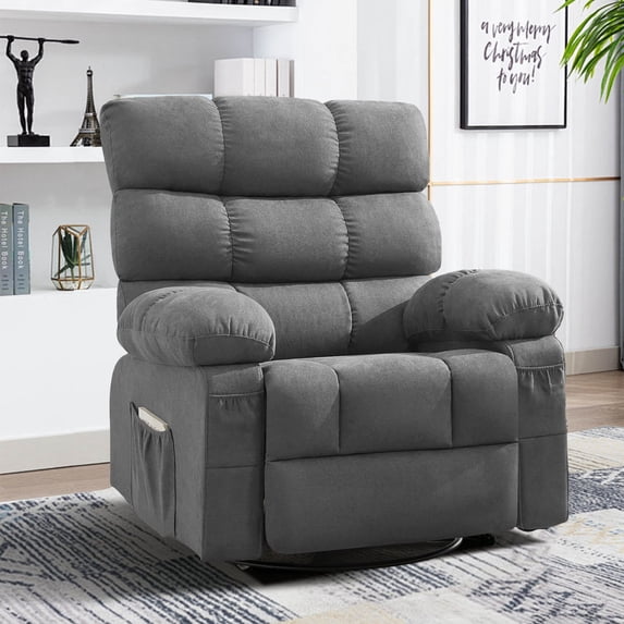 JONPONY Swivel Rocker Recliner Chair, Ergonomic Lounge Chair for Living Room Theater,Small Spaces with Rocking Function,360° Swivel,Side Pocket,Gray