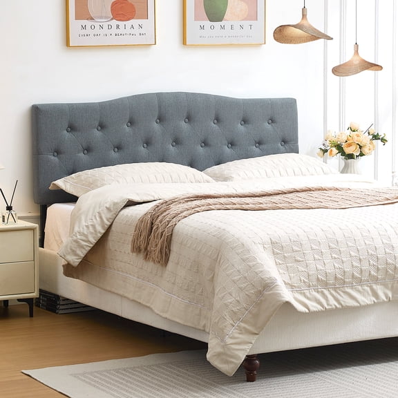 JONPONY Tufted Upholstered Headboard Twin Size, Solid Wood Head Board with Durable Metal Legs, Adjustable Height Head Board, Grey
