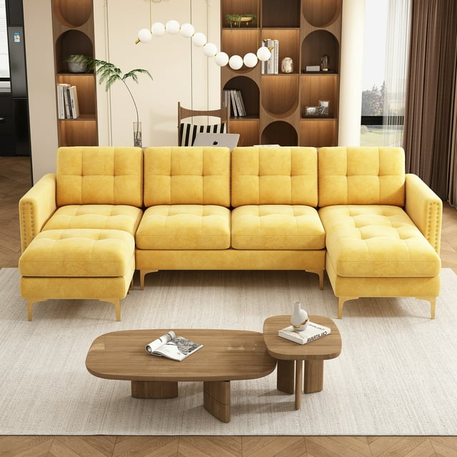 JONPONY 111" U Shape Convertible Sectional Sofa Couch with Movable