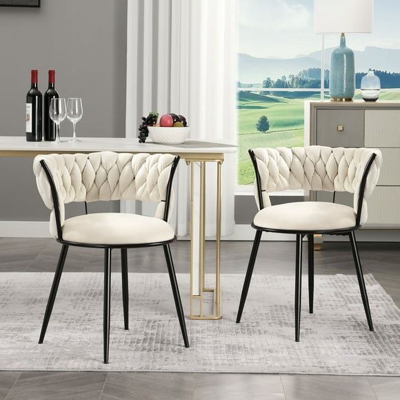 JONPONY Velvet Dining Chairs Set of 2 Kitchen Chairs with Metal Legs for Living, Bedroom, Restaurant ,Dining Room, Chair Set for 2,Beige