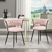 JONPONY Velvet Dining Chairs Set of 2 Kitchen Chairs with Metal Legs for Living, Bedroom, Restaurant ,Dining Room, Chair Set for 2,Pink