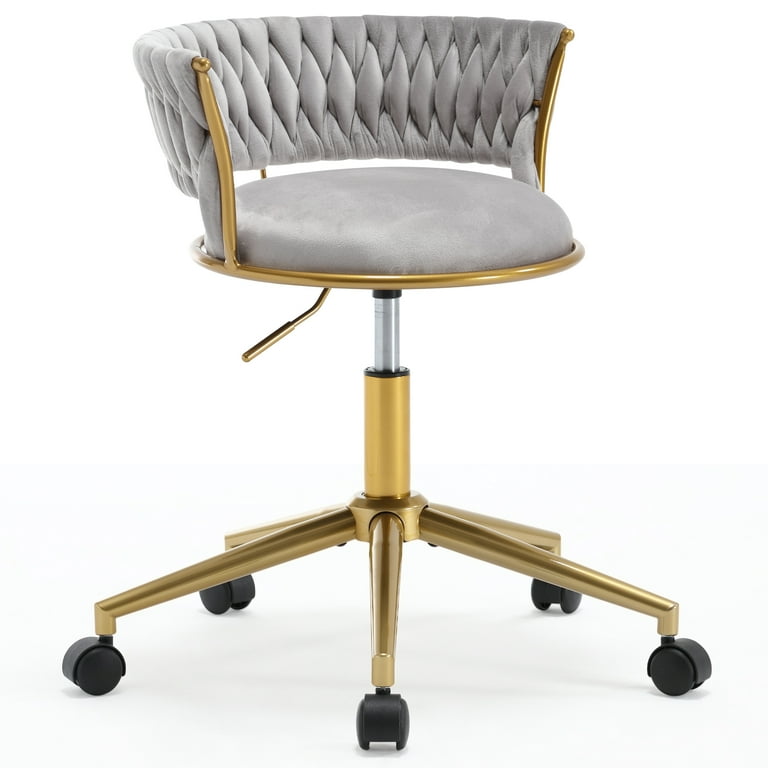 JONPONY Velvet Office Chair Desk Chair Task Chair Adjustable Swivel Chair on Wheels Rolling Stool Salon Stool Vanity Stool Light Grey