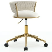 JONPONY Velvet Office Chair Desk Chair Task Chair,Adjustable Swivel Chair on Wheels Rolling Stool Salon Stool Vanity Stool Modern,White
