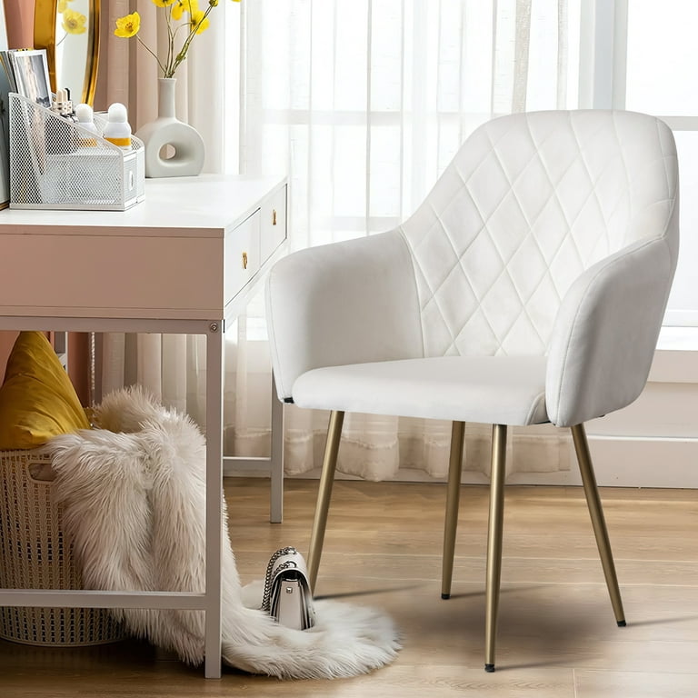 JONPONY Velvet Office Chair Upholstered Mid-Century Modern Office Chairs  with Gold Legs for Kitchen Living Room Home Office Bedroom,White