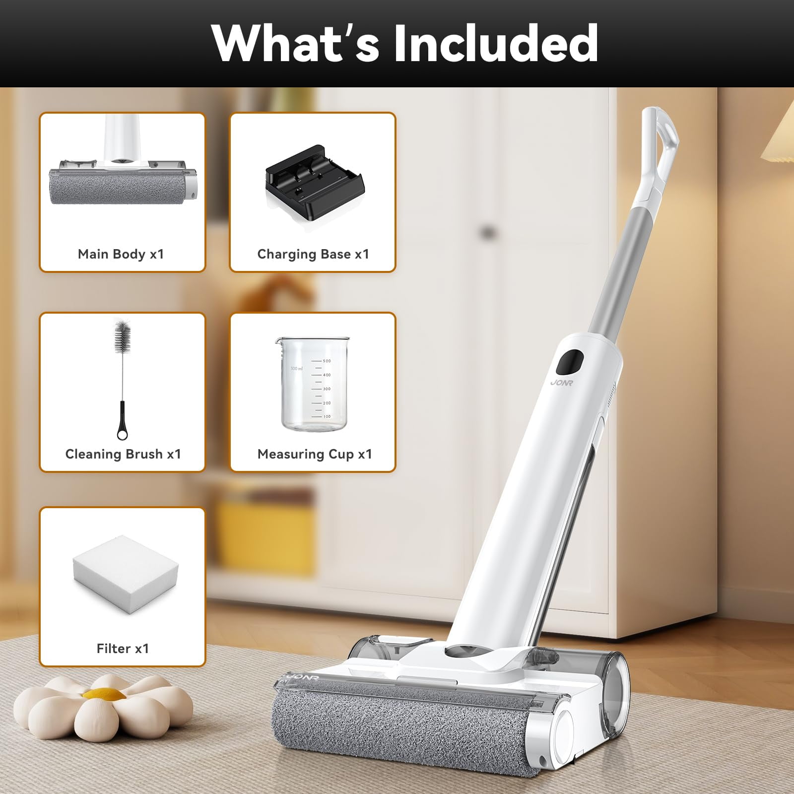 JONR S20 Pro Cordless Wet Dry Vacuum and Mop, 15000Pa, White