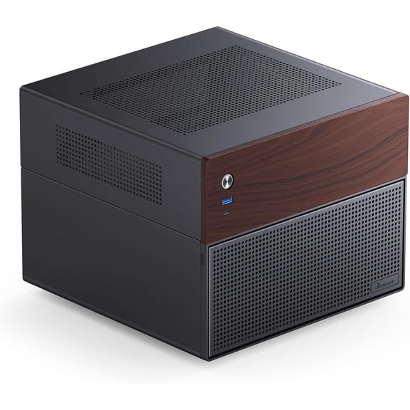 JONSBO N4 Black NAS Pc Case, Walnut Wood, 8-Drive Bay/6 * 3.5 "HDD (4 hot-swap,2 Non hot-swap),2 2.5SSD,Micro ATX Chassis, USB3.2Gen2Type-C, 1x120mm Fan Built-in,