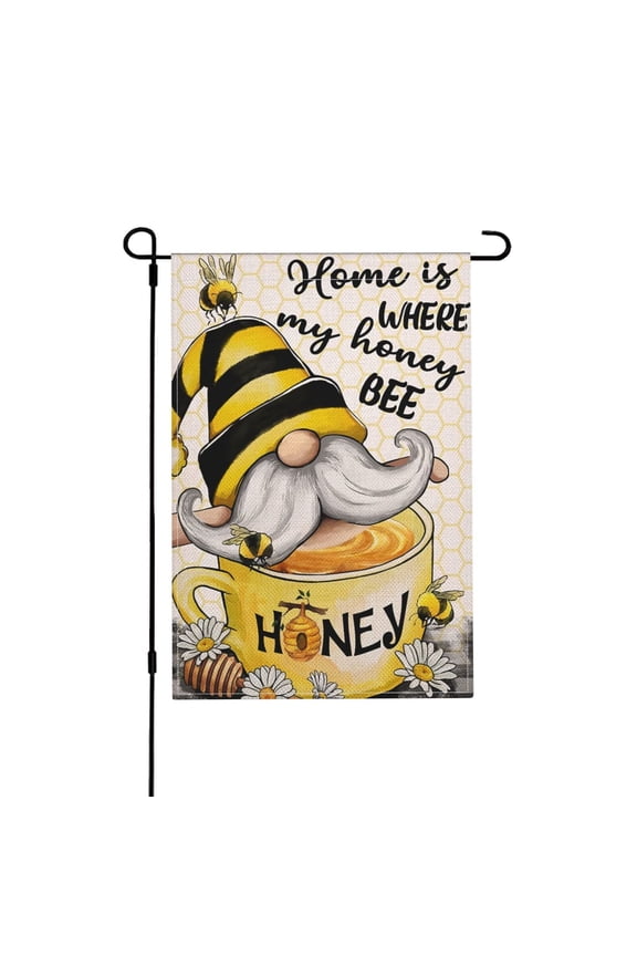 12" x 18" Spun Linen Garden Flag, Bee Gnome Welcome, Double-Sided Outdoor Decor