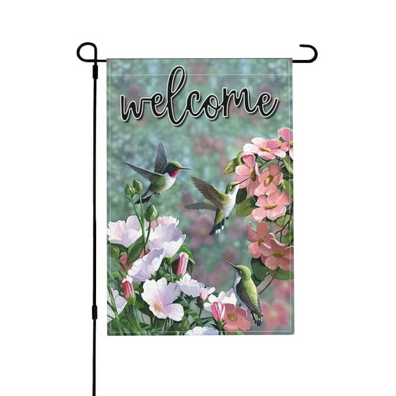 JOOCAR 12” x 18” Spun Linen Welcome Hummingbird Garden Flag, Double Sided Outdoor