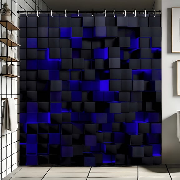 JOOCAR Abstract Blue Cubes Polyester Shower Curtain for Home Bathroom Bath Tub Decoration 72x72 inch