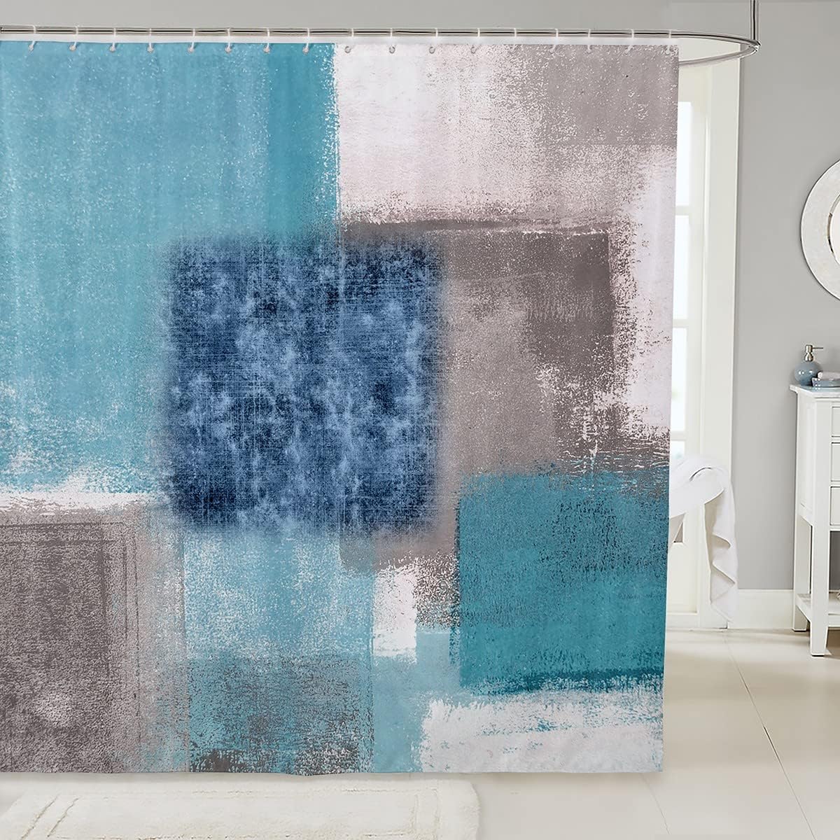 JOOCAR Abstract Blue Teal Gray Shower Curtain Modern Art Painting