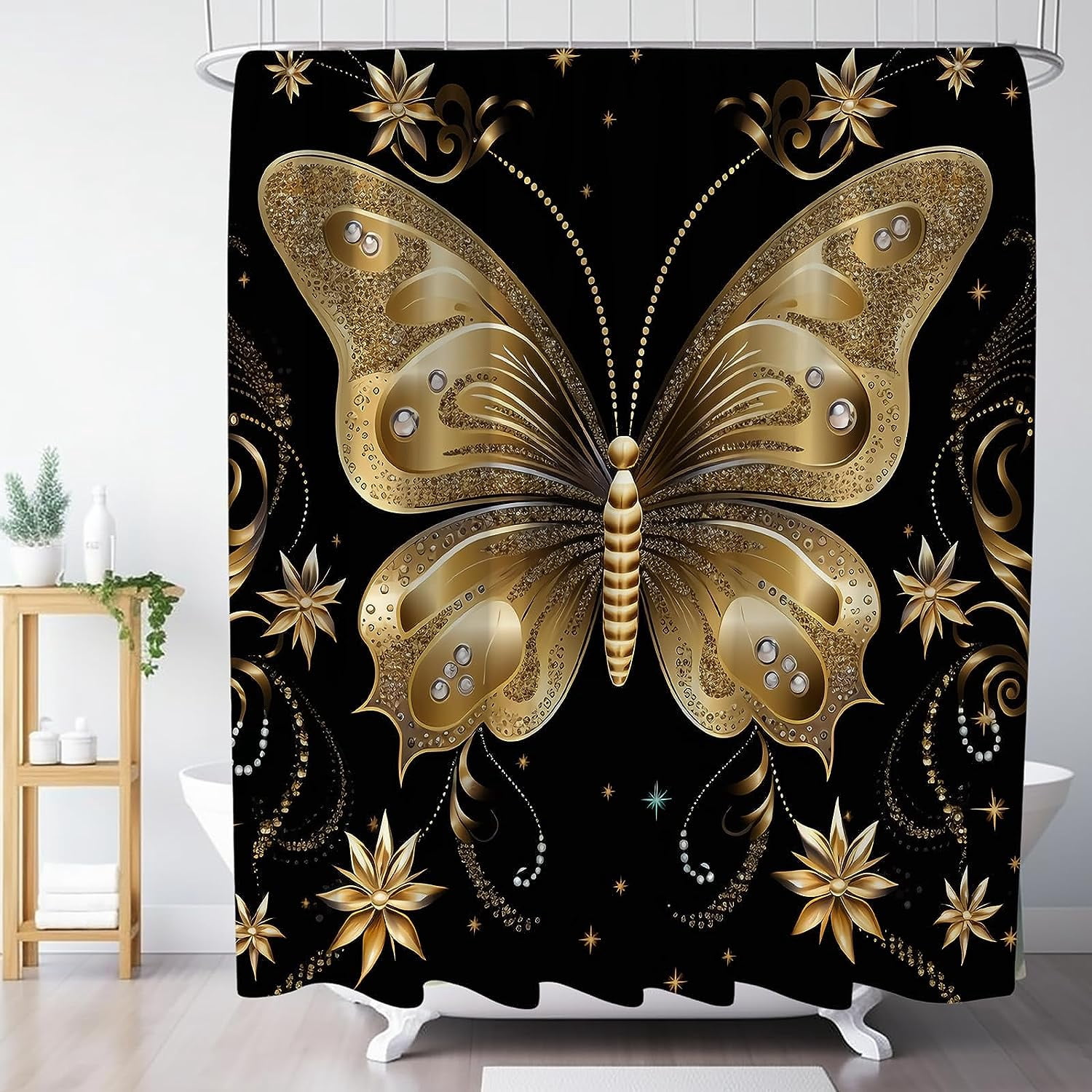 JOOCAR Aesthetics Butterfly Shower Curtain Set, Modern Shower Curtain