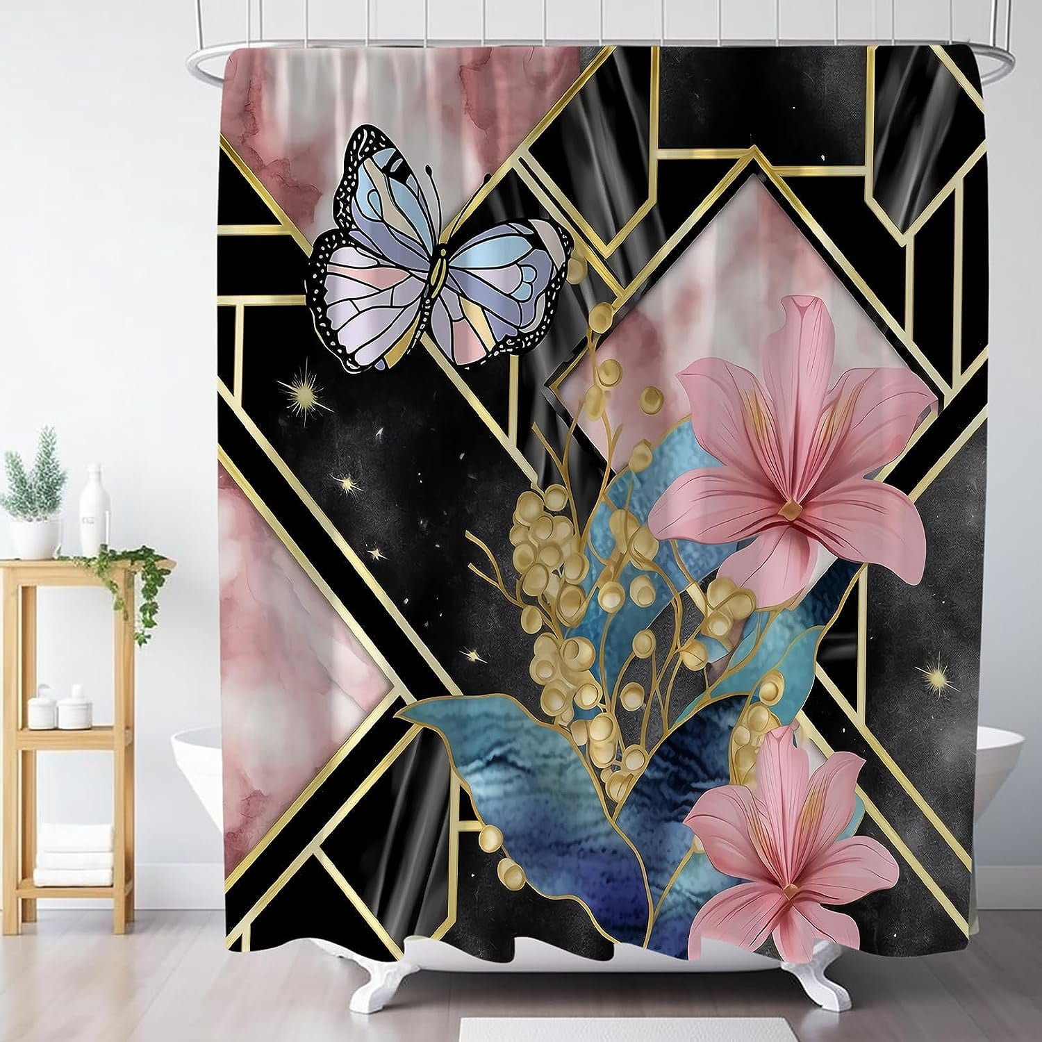 JOOCAR Aesthetics Butterfly Shower Curtain Set, Modern Shower Curtain ...