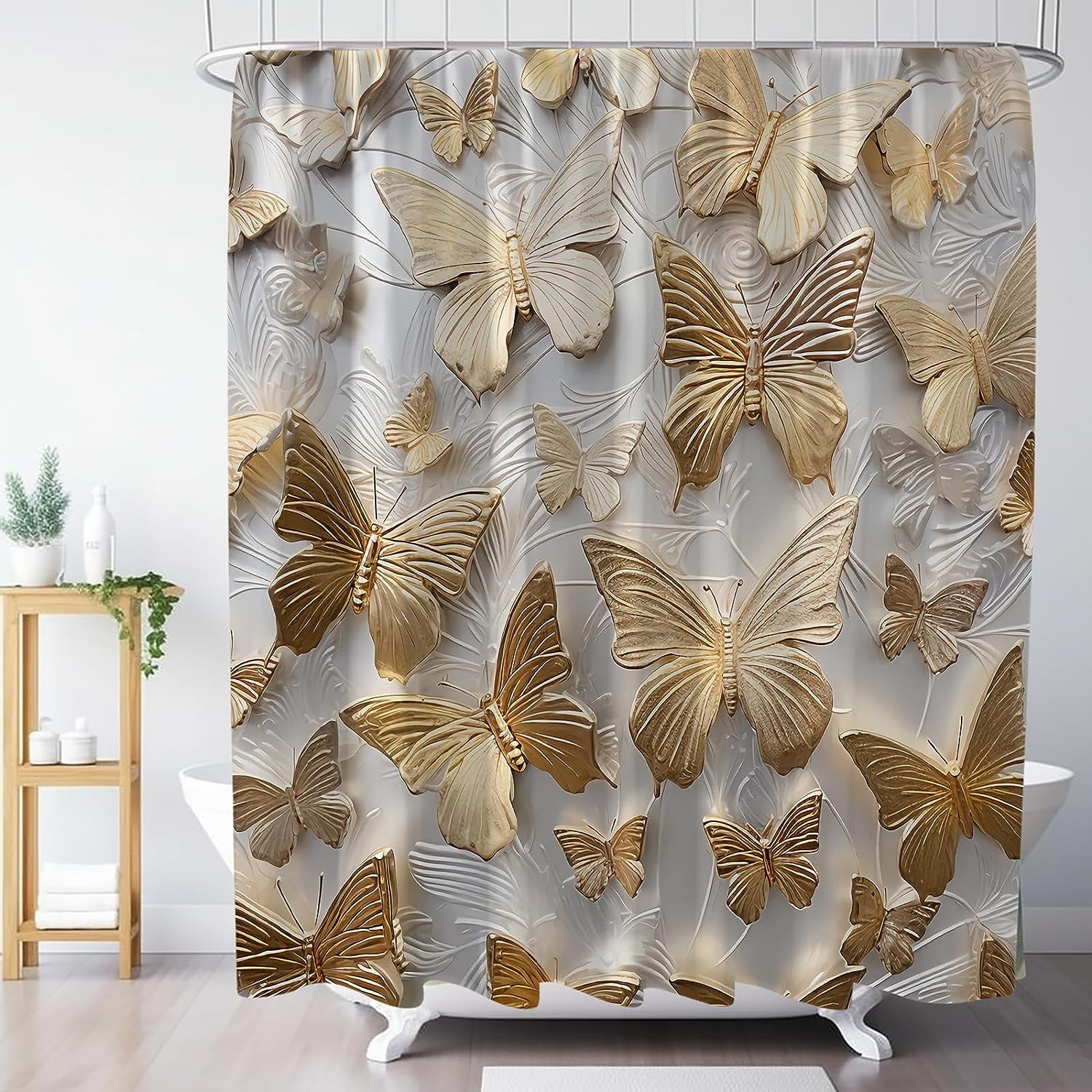 JOOCAR Aesthetics Butterfly Shower Curtain Set, Modern Shower Curtain