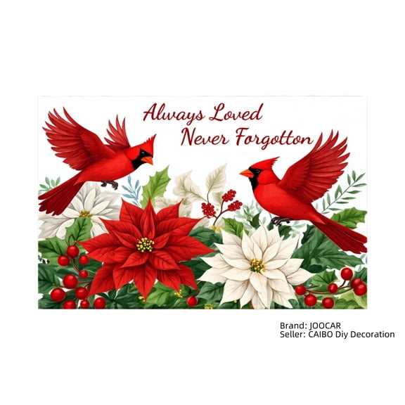 JOOCAR Always Loved Never Forgotten Cardinal and Poinsettia Design Linen Table Mats Set of 4 for Home Kitchen Table Decor 12x18 inch