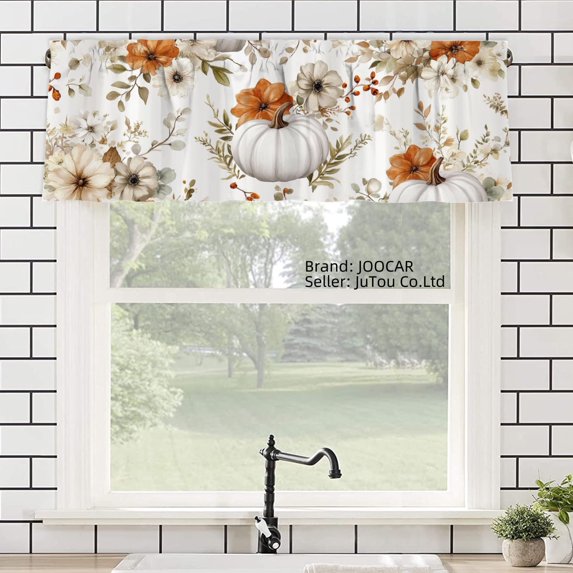 JOOCAR Autumn Floral Pumpkin Polyester Window Valance Curtain for Home Kitchen Living Room Bedroom Bathroom Decor 54x18 inch