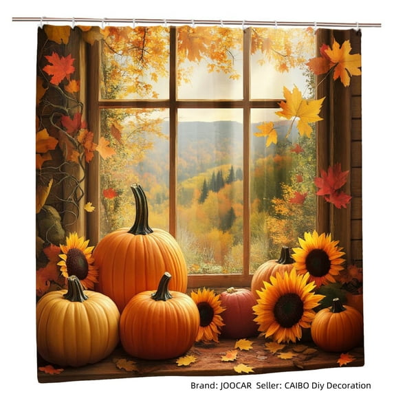 JOOCAR Autumn Harvest Pumpkin Sunflower Window View 72Wx72H Inch Bathroom Decor Shower Curtain