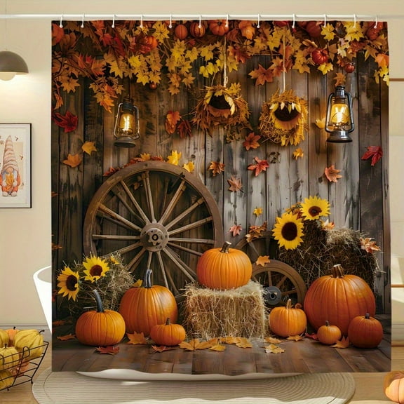 JOOCAR Autumn Harvest Pumpkin Wagon Wheel Shower Curtain for Home Bathroom Bath Tub Decoration 72x72 inch