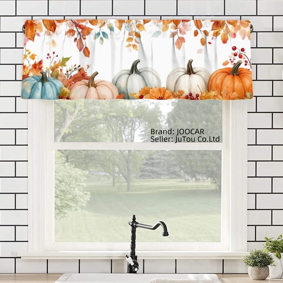 JOOCAR Autumn Pumpkin Polyester Window Valance Curtain for Home Kitchen Living Room Bedroom Bathroom Decor 54x18 inch