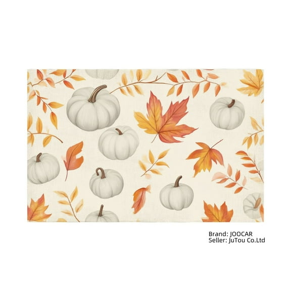 JOOCAR Autumn Pumpkin and Leaves Pattern Linen Table Mats Set of 4 for Home Kitchen Table Decor 12x18 inch