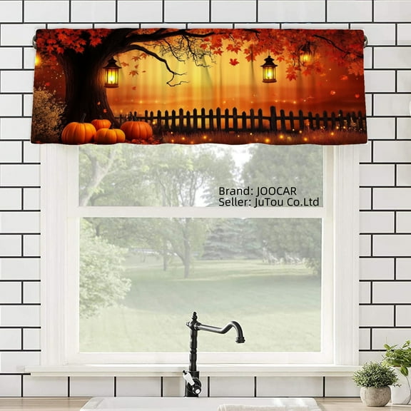 JOOCAR Autumn Tree Pumpkin Polyester Window Valance Curtain for Home Kitchen Living Room Bedroom Bathroom Decor 54x18 inch