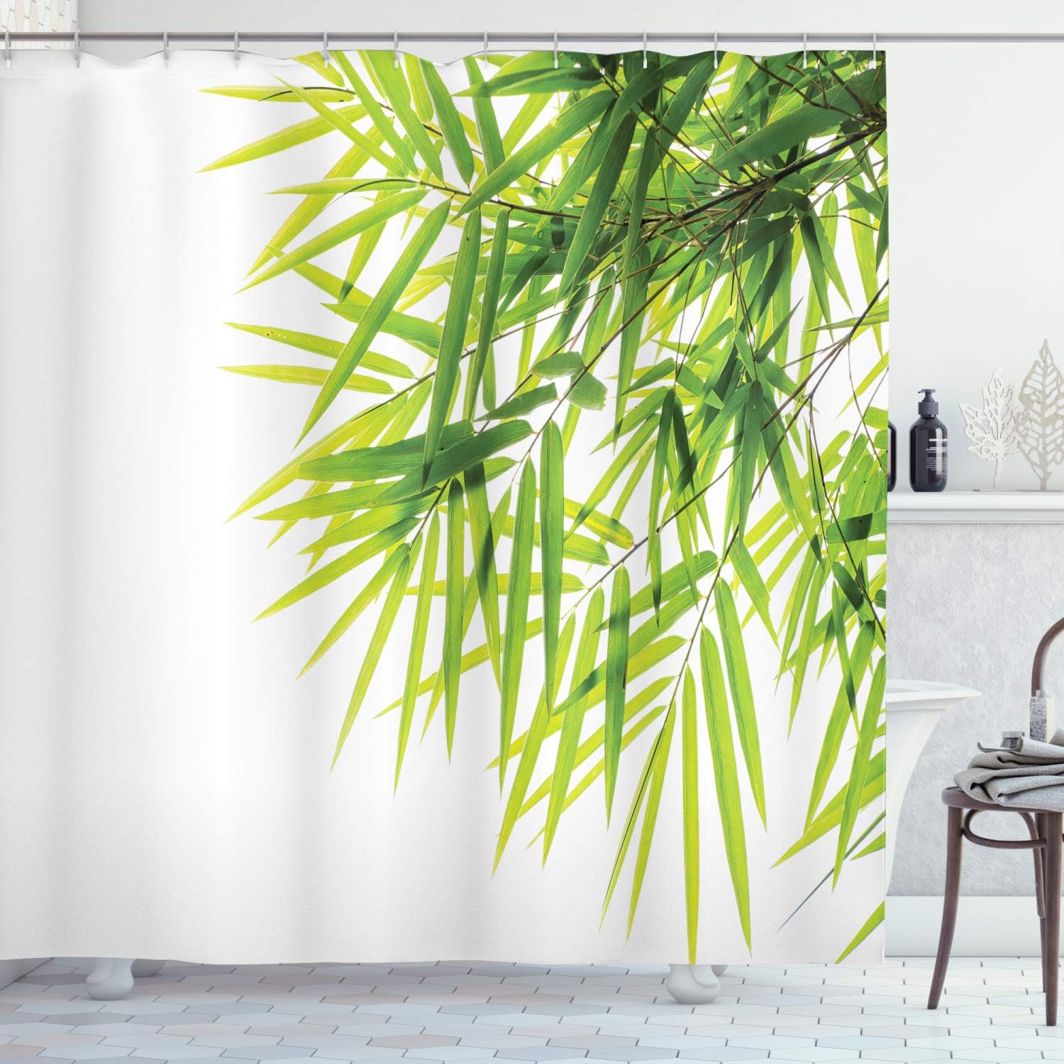 JOOCAR Bamboo Print Shower Curtain, Leaves and Branches Simple Tranquil