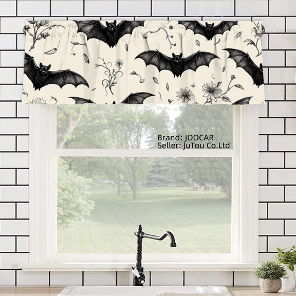 JOOCAR Bat and Flower Pattern Polyester Window Valance Curtain for Home Kitchen Living Room Bedroom Bathroom Decor 54x18 inch