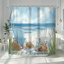 JOOCAR Beach Scene Shower Curtain with Ocean View and Adirondack Chairs for Home Bathroom Bath Tub Decoration 72x72 inch