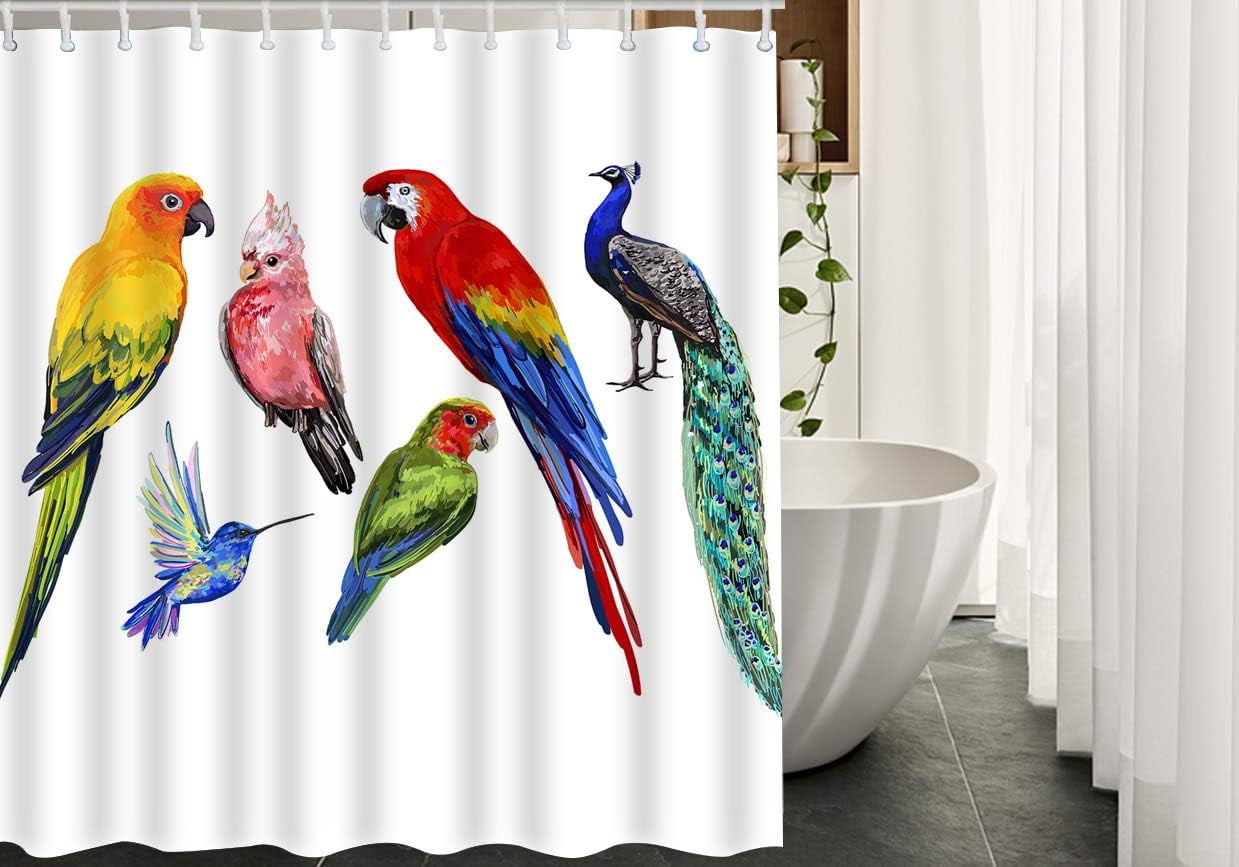 JOOCAR Bird Fabric Shower Curtain with Hooks Parrot Hummingbird Peacock Fly  Fur Nature Wild Wings Eyes Color Portrait Bath Shower Curtain Polyester