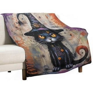 Black Cat Blanket Throw - Gothic Black Cat Gifts for Women Cat Lovers  Teens- Cozy Soft Lightweight Goth Moon Stars Witch Plush Blanket- Halloween  Cats Spooky Stuff Decor, 50x60 inch 