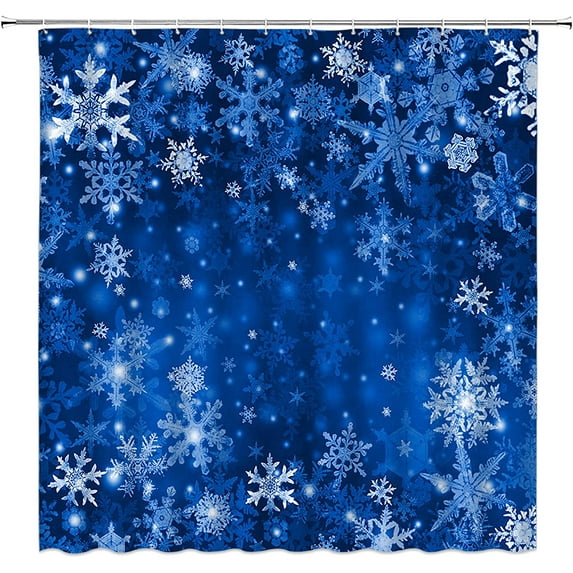 JOOCAR Blue Snowflake Shower Curtain Winter Snow Merry Christmas Cute Xmas Snowflake Happy New Year Holiday Bathroom Bathtub Decor Curtains Set with Hooks 72" W x 72" L