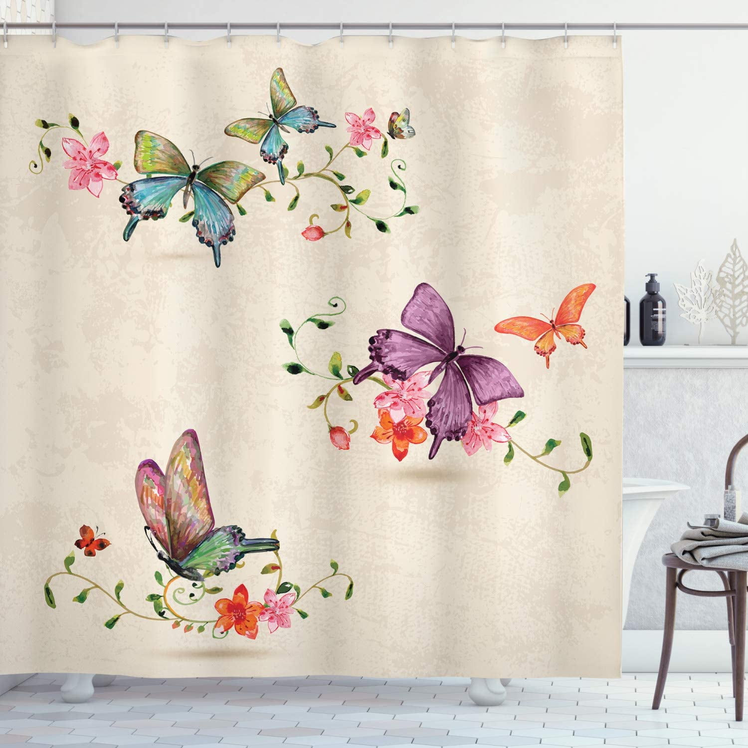 JOOCAR Butterfly Shower Curtain, Butterfly Pattern on Vintage Style ...
