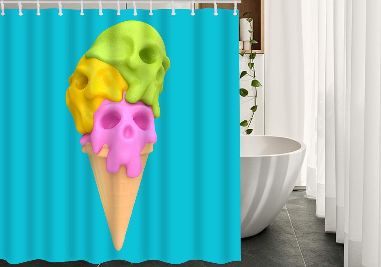 JOOCAR Cartoon Funny Ice Cream Skull Fabric Shower Curtain with